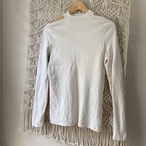 Tahari Cream Merino Wool Mock Turtleneck with Cut-Out Shoulders | Size M